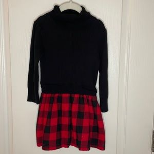 Baby Gap Dress Size 4 Black Turtle Neck top w/ attached Red & Black Plaid Skirt